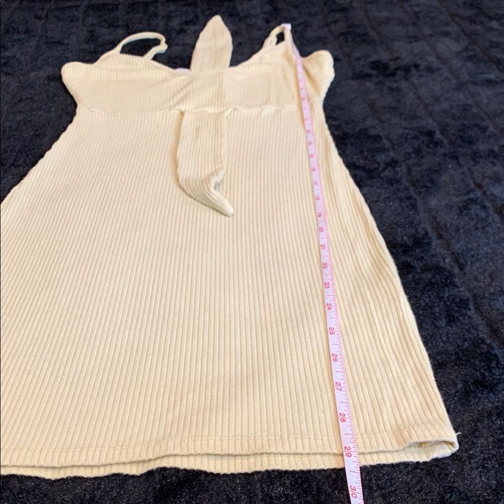 Bear Dance Spring Easter Pastel Yellow Ribbed Tie-Front Mini Dress Size Small - Picture 7 of 8